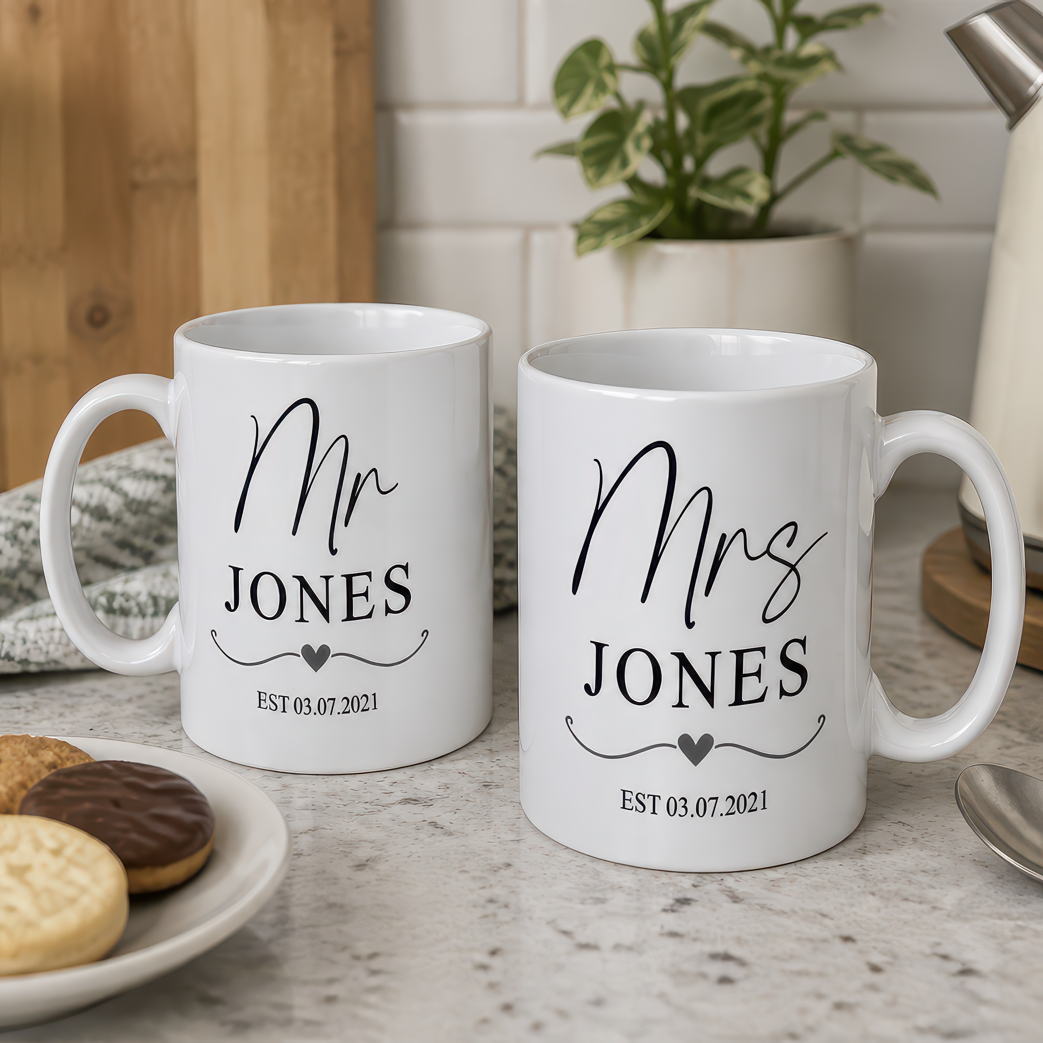 Personalised Mr and Mrs Heart Mugs