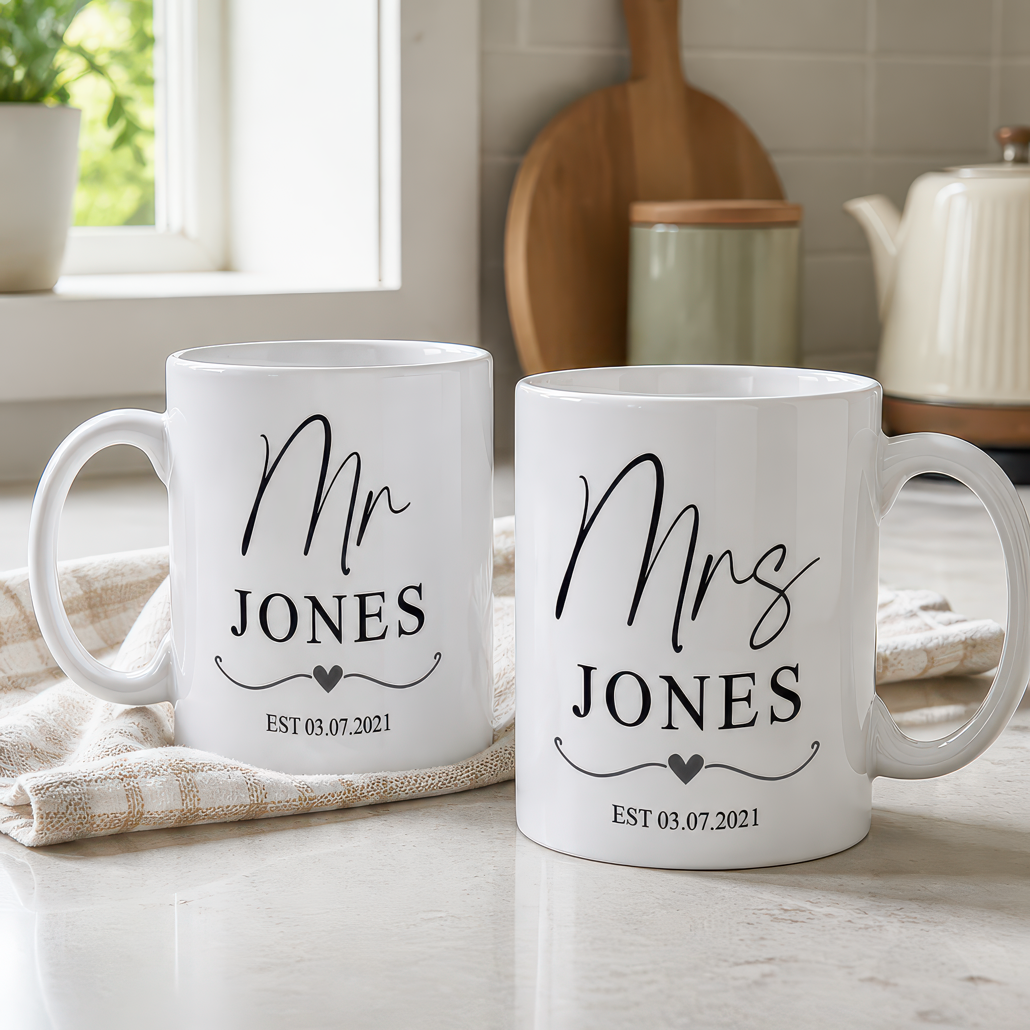 Personalised Mr and Mrs Heart Mugs