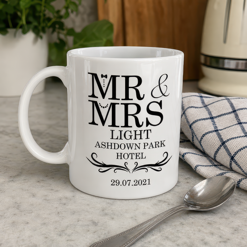 Personalised Mr and Mrs Wedding Venue Mugs - alternative view