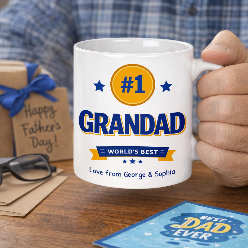 Personalised Number 1 Grandad Trophy Mug with Names