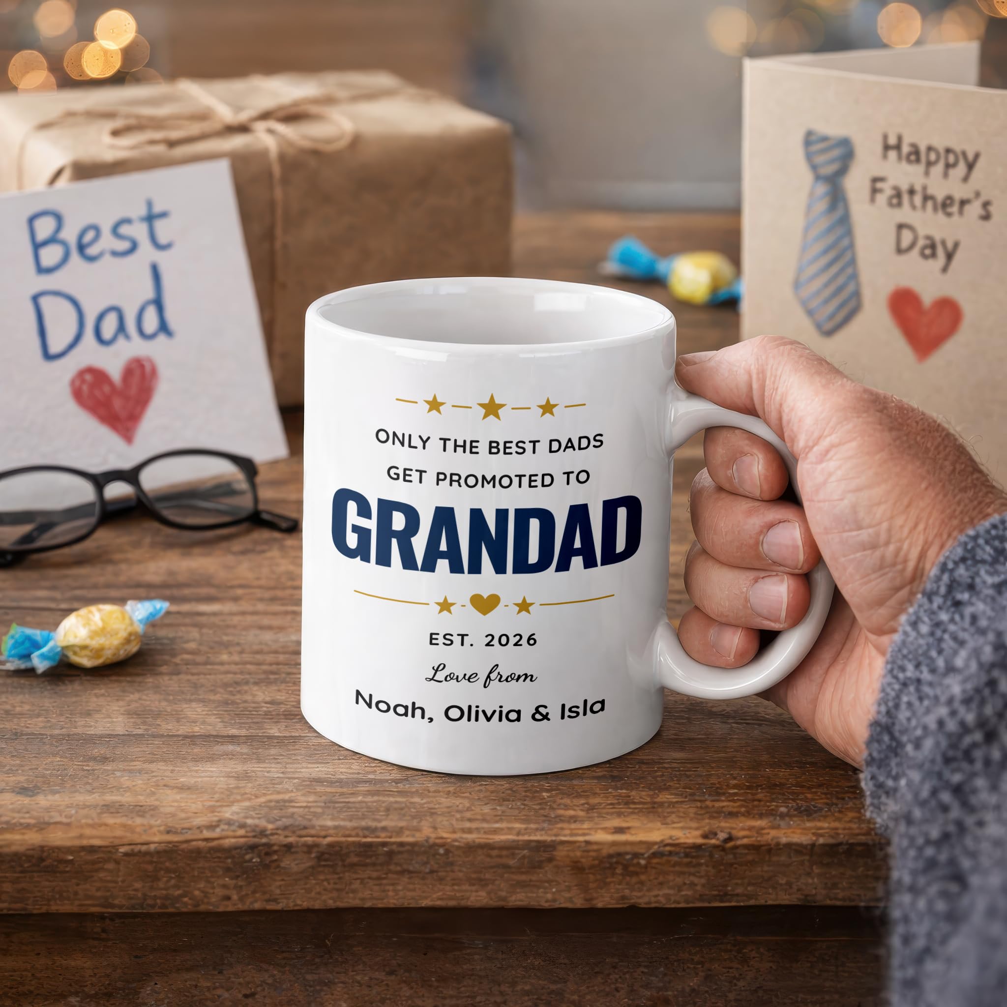 Personalised Promoted to Grandad Mug with Names and Year