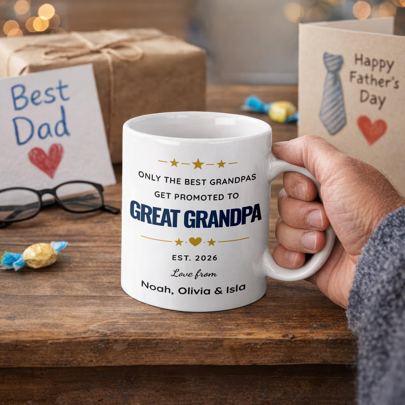 Personalised Only the Best Grandpas Get Promoted to Great Grandpa Mug