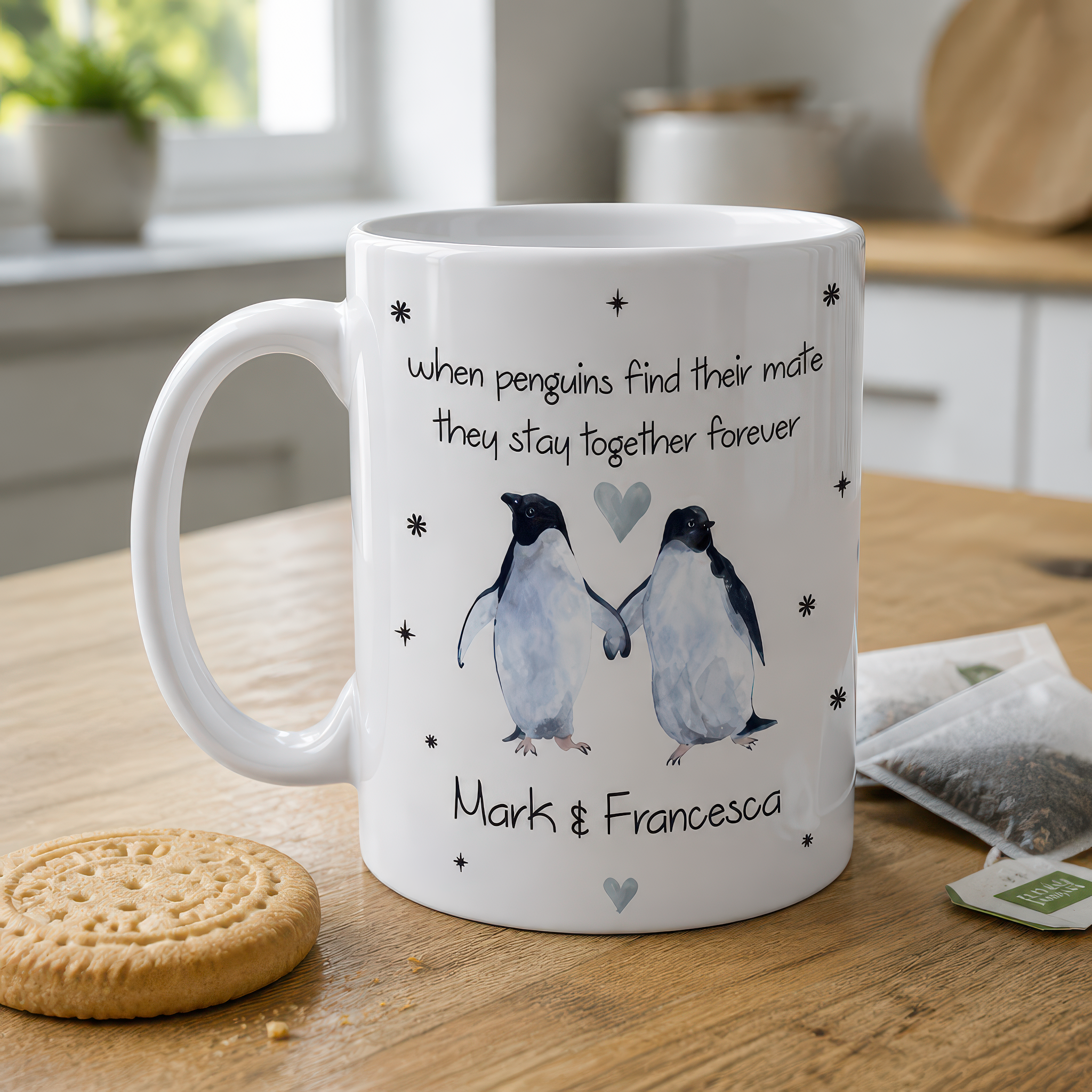 Personalised Penguin Couple Mug with Names