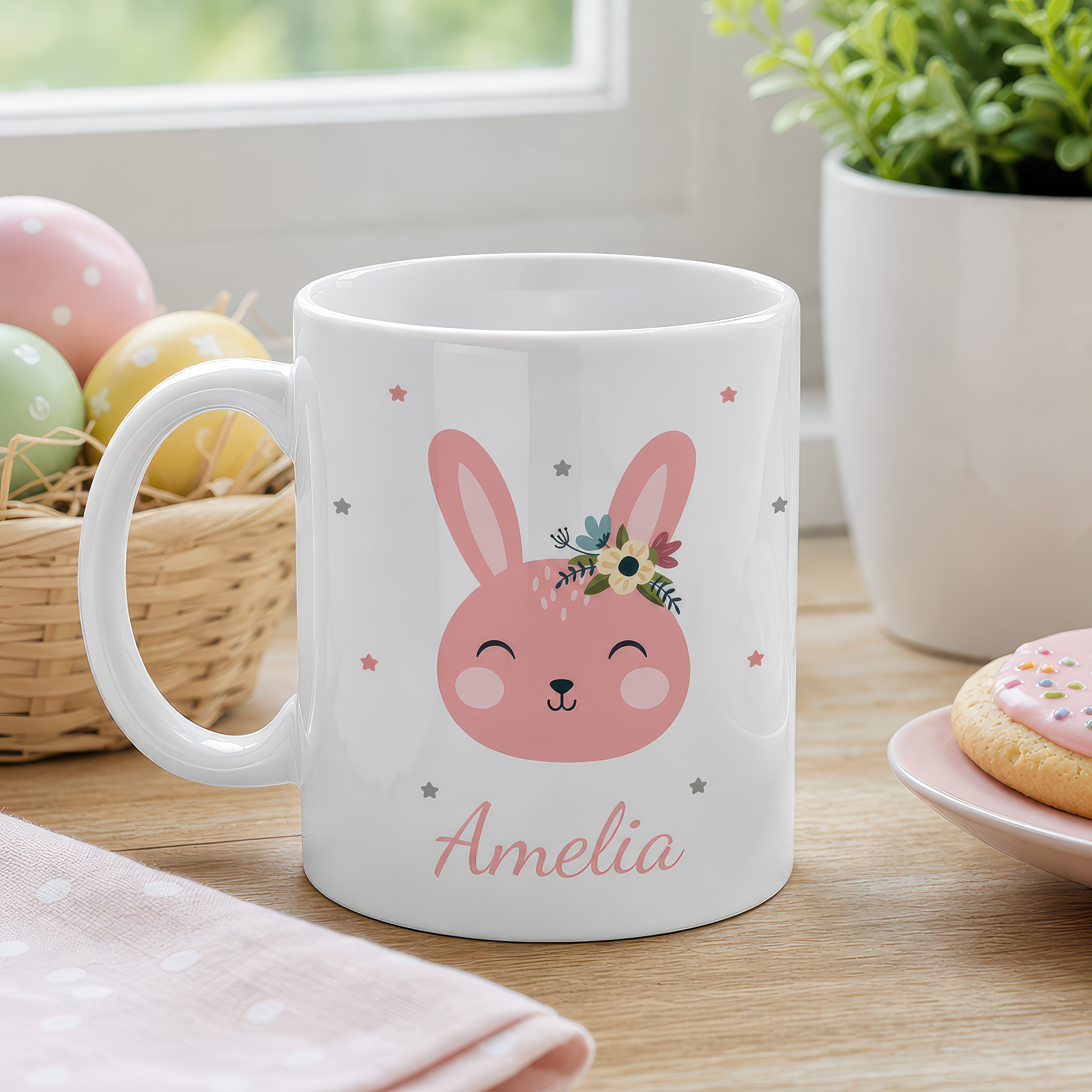 Personalised Pink Bunny Easter Mug with Name - alternative view
