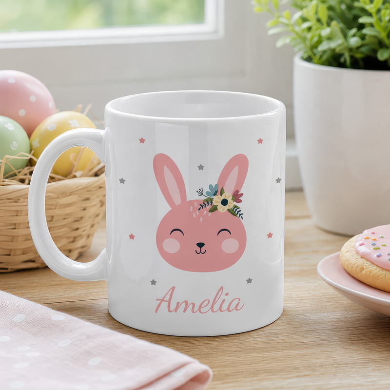 Personalised Pink Bunny Easter Mug with Name - alternative view