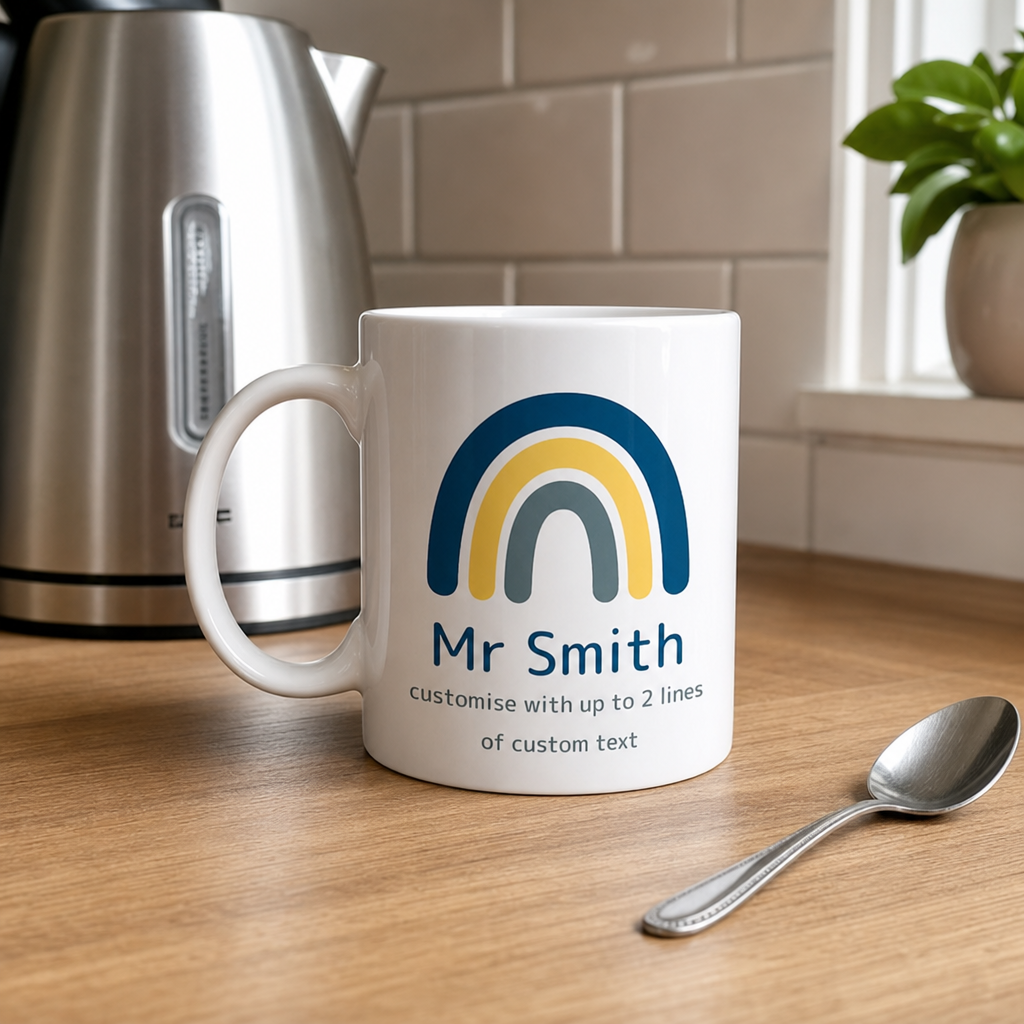 Personalised Pastel Rainbow Teacher Mug with Name and Message