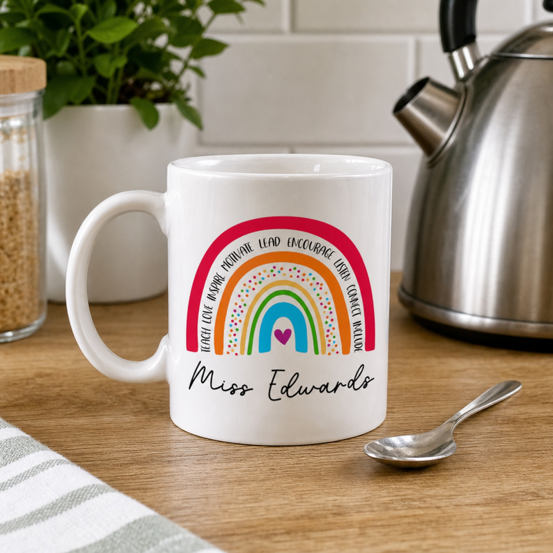 Personalised Colour Rainbow Teacher Mug with Name