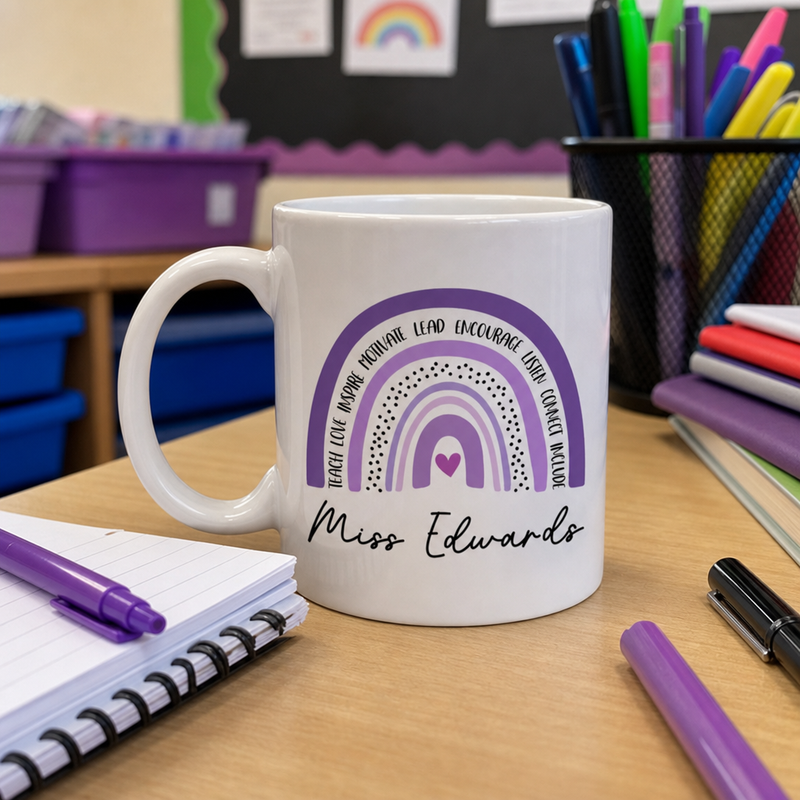 Personalised Purple Rainbow Teacher Mug with Name