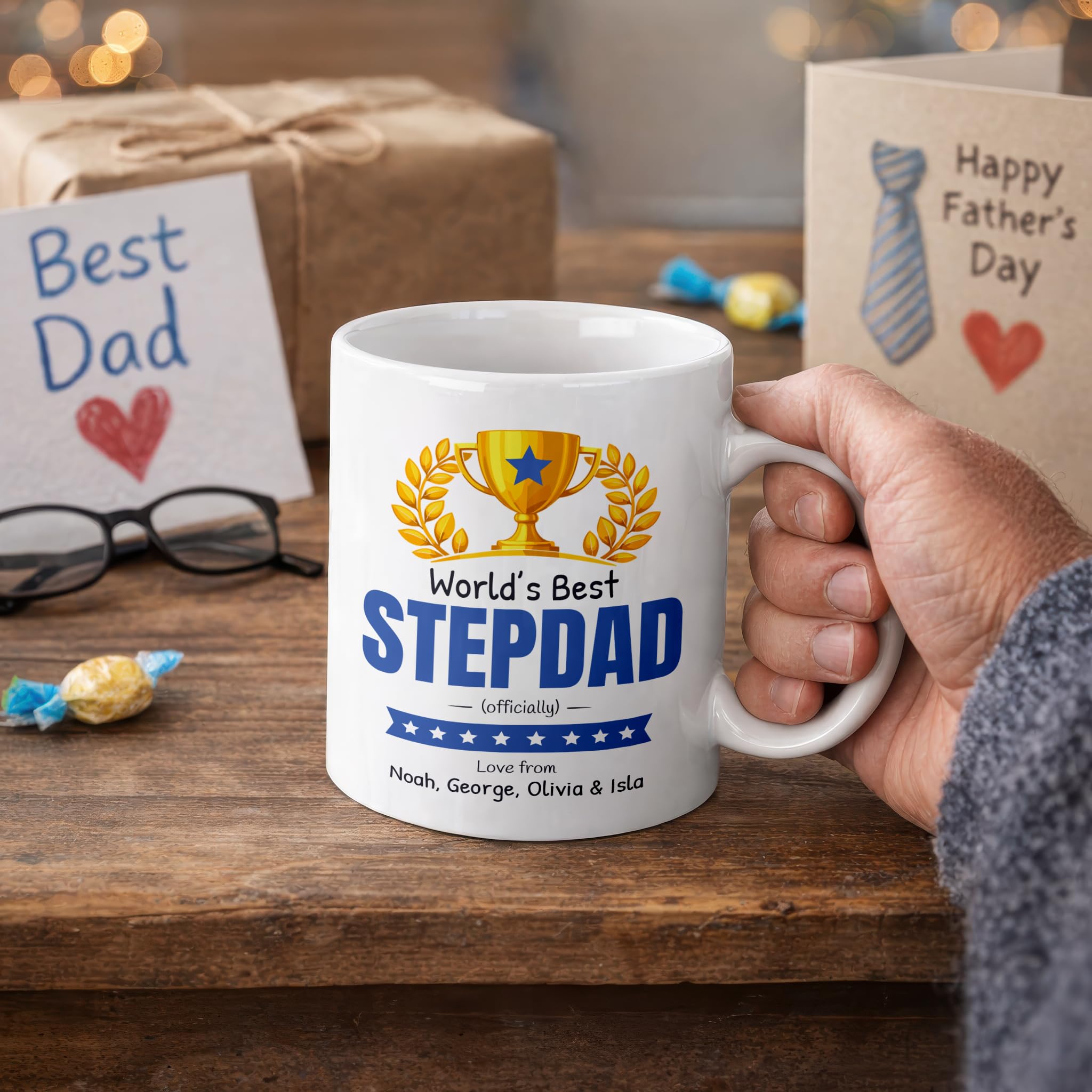 Personalised Worlds Best Stepdad Mug with Names