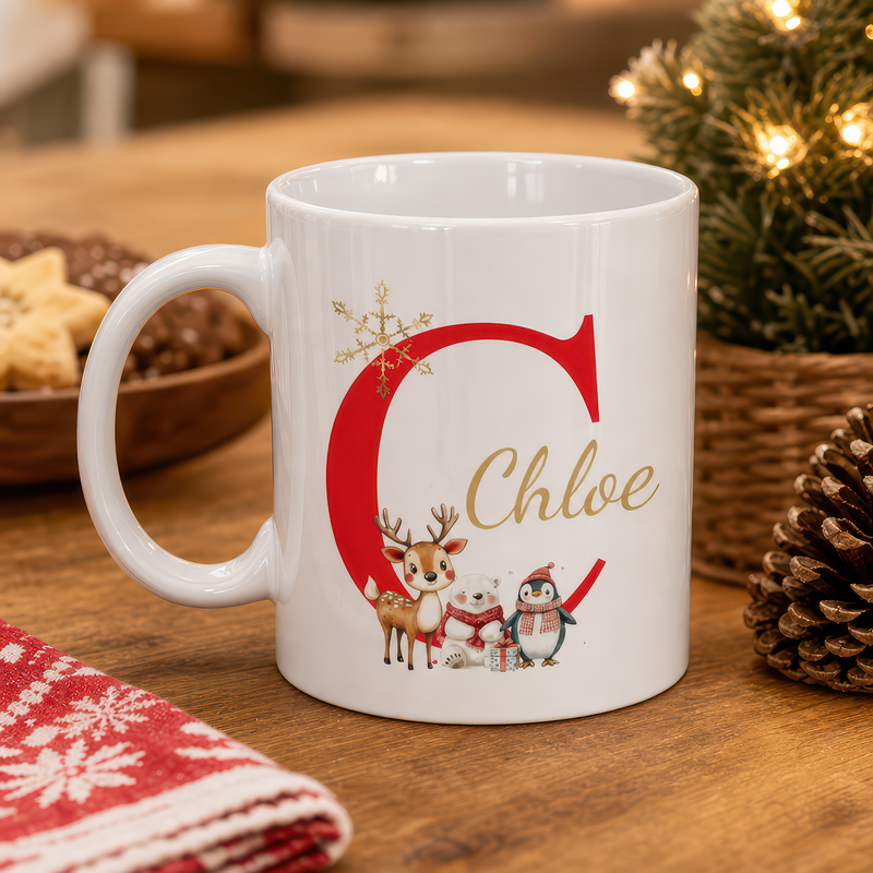 Personalised Christmas Animals Initial Mug with Name - alternative view