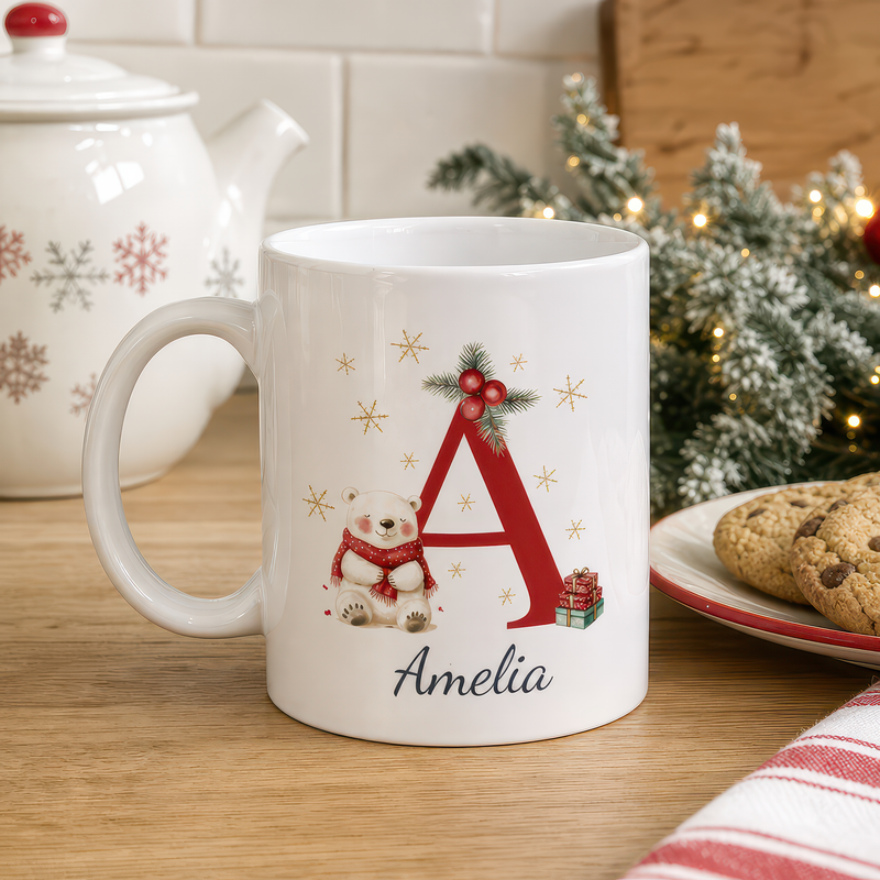 Personalised Polar Bear Initial Christmas Mug with Name - alternative view