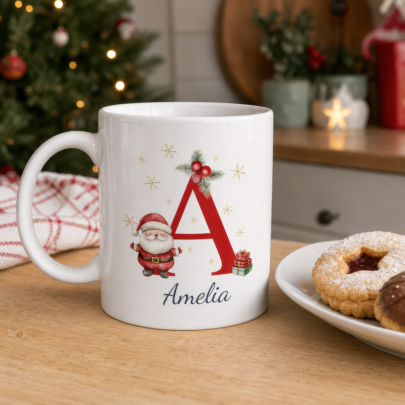 Personalised Santa Initial Christmas Mug with Name - alternative view