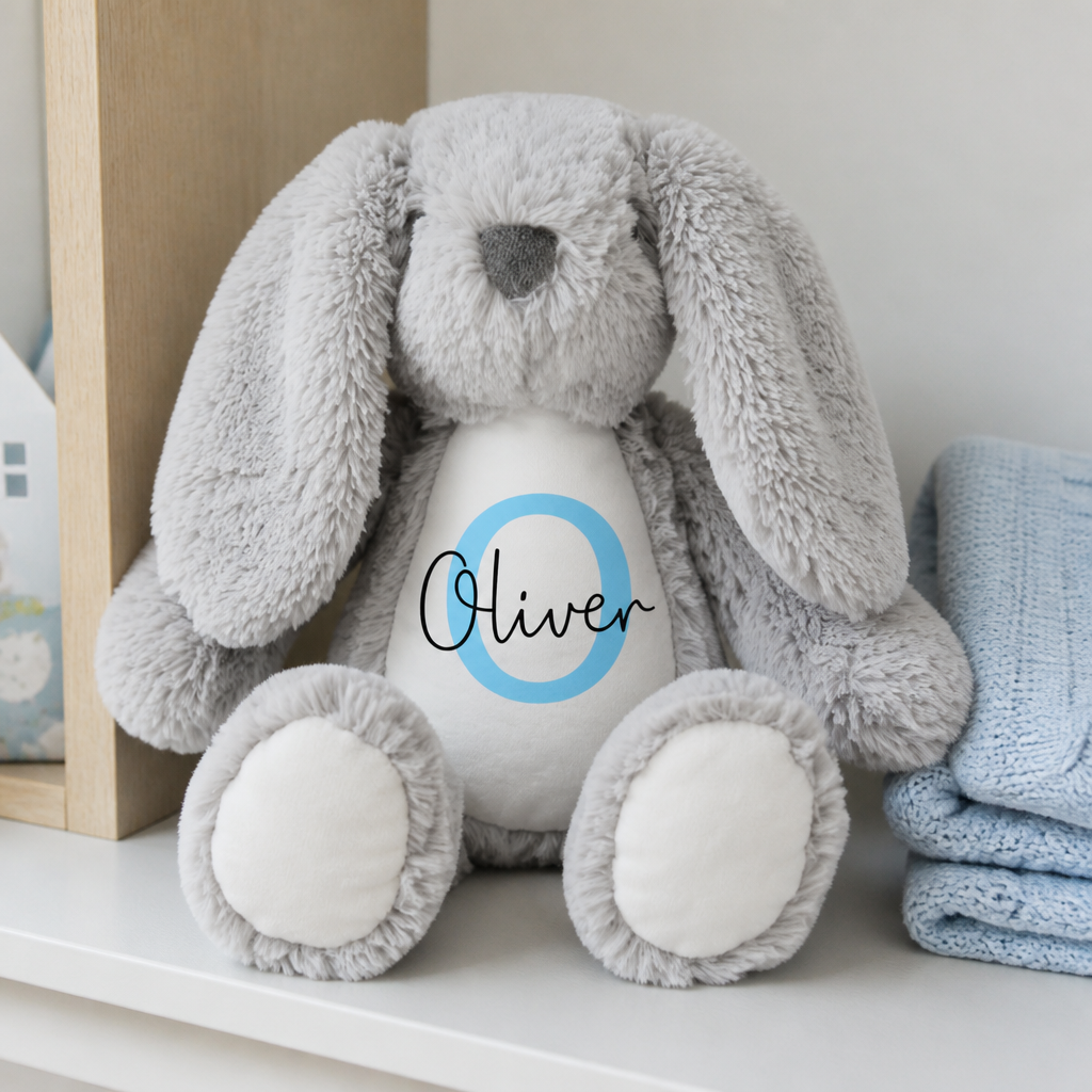 Personalised Bunny Soft Toy with Name and Initial for Baby