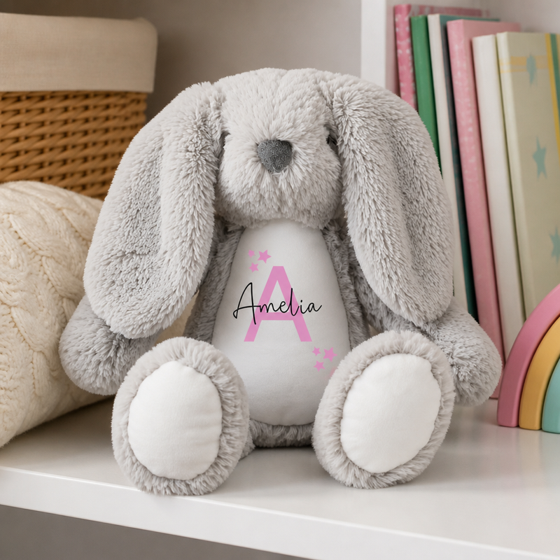 Personalised Bunny Soft Toy with Name and Initial - Star Design