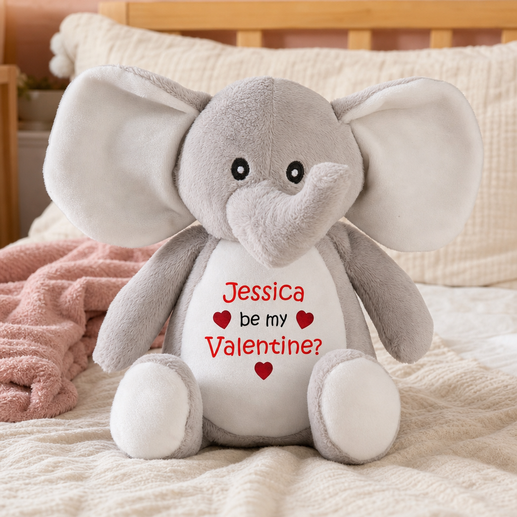 Personalised Elephant Be My Valentine Soft Toy with Name