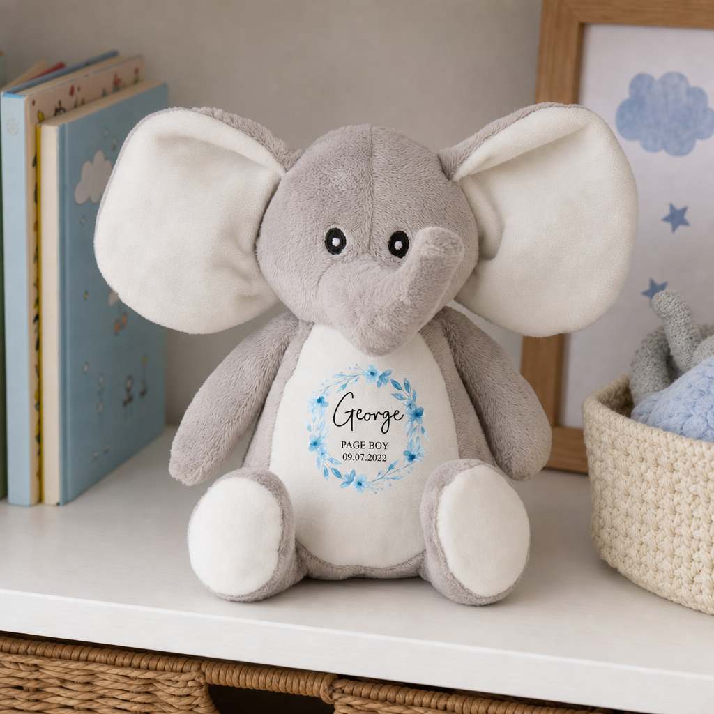 Personalised Elephant Soft Toy for Page Boy with Name and Date