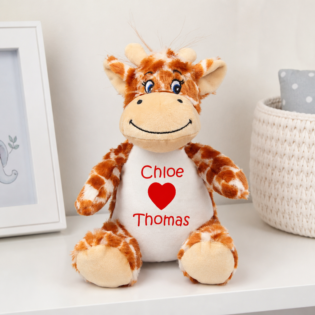 Personalised Giraffe Valentine Soft Toy with Names
