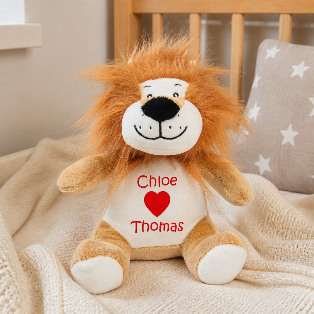 Personalised Lion Valentine Soft Toy with Names