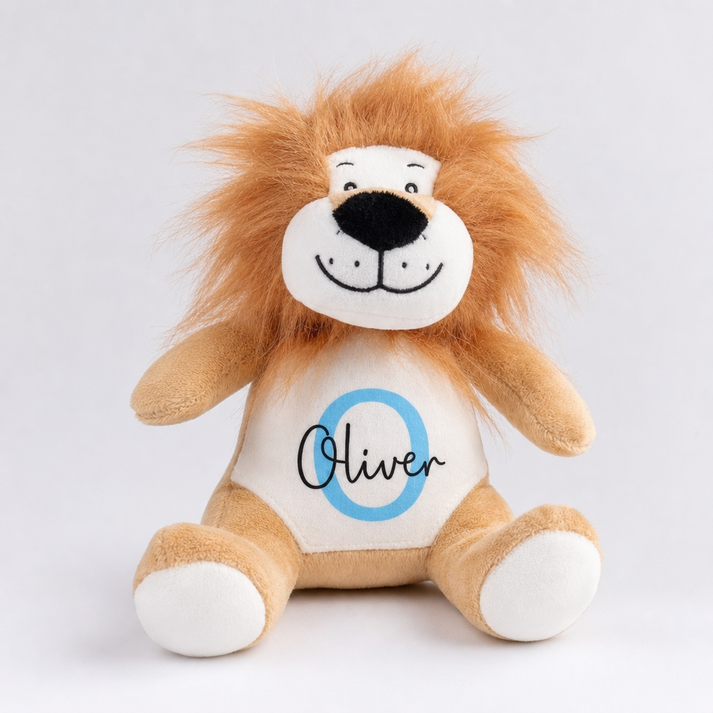 Personalised Lion Christening Soft Toy with Name and Initial