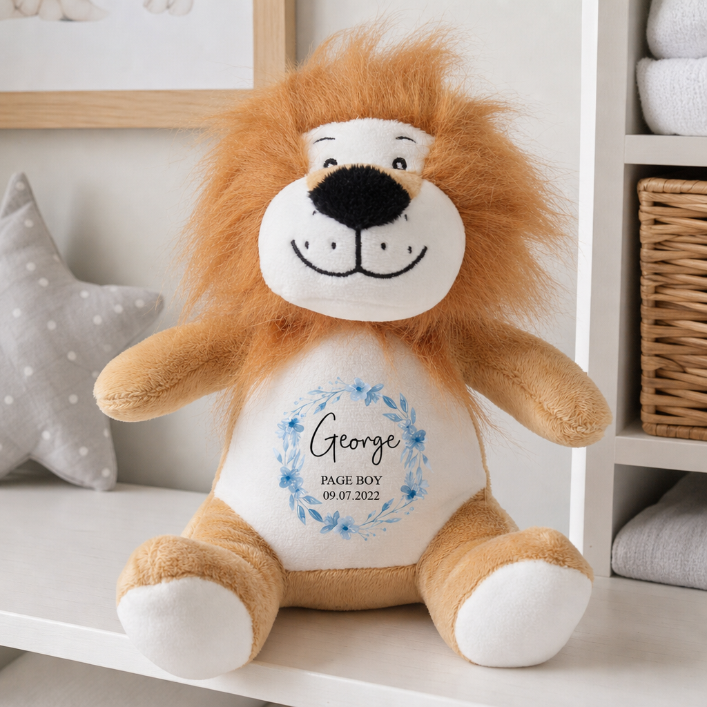 Personalised Lion Soft Toy for Page Boy with Name and Date