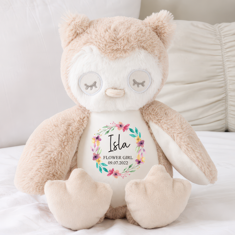 Personalised Owl Soft Toy for Flower Girl with Name - alternative view