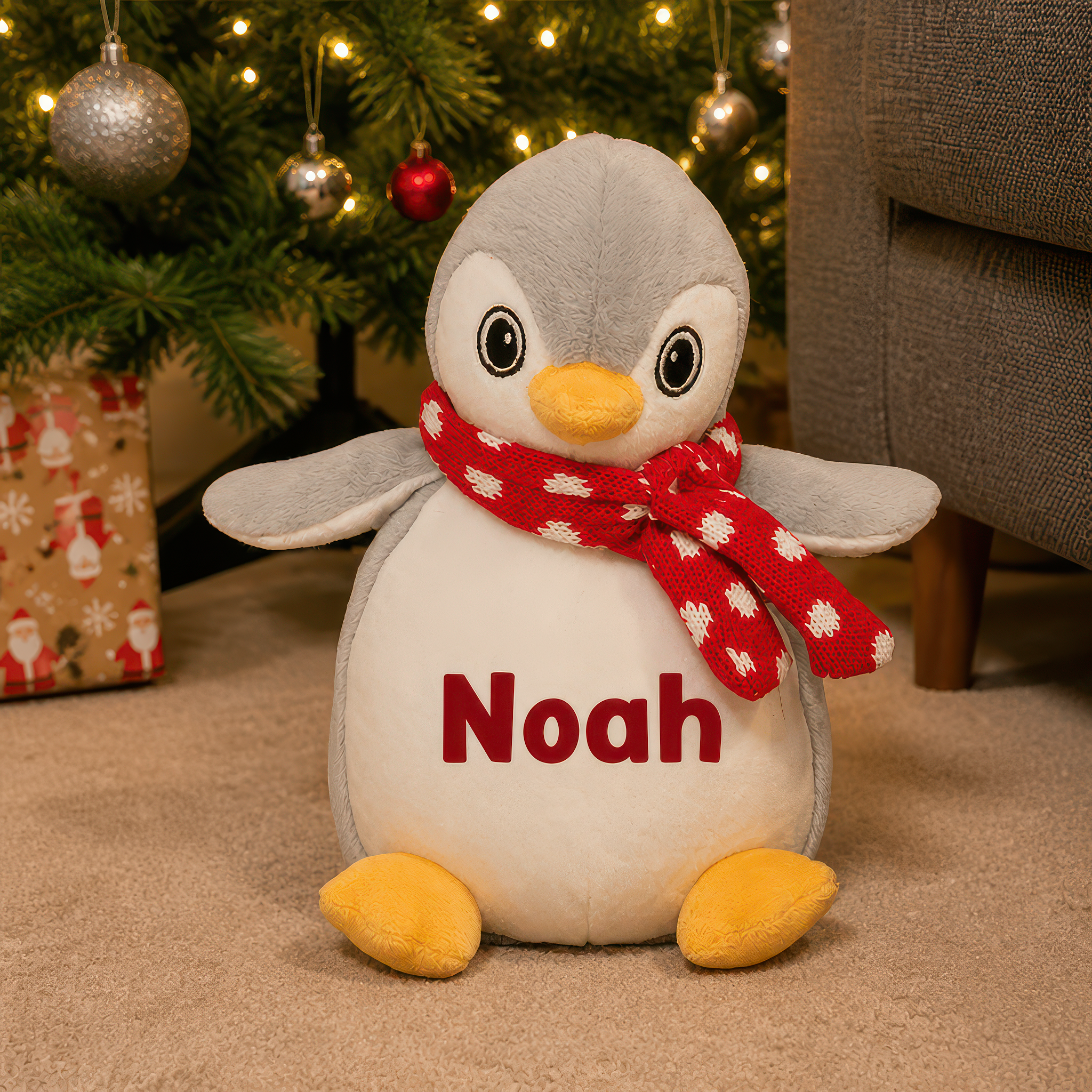 Personalised 1st Christmas Red Penguin Soft Toy