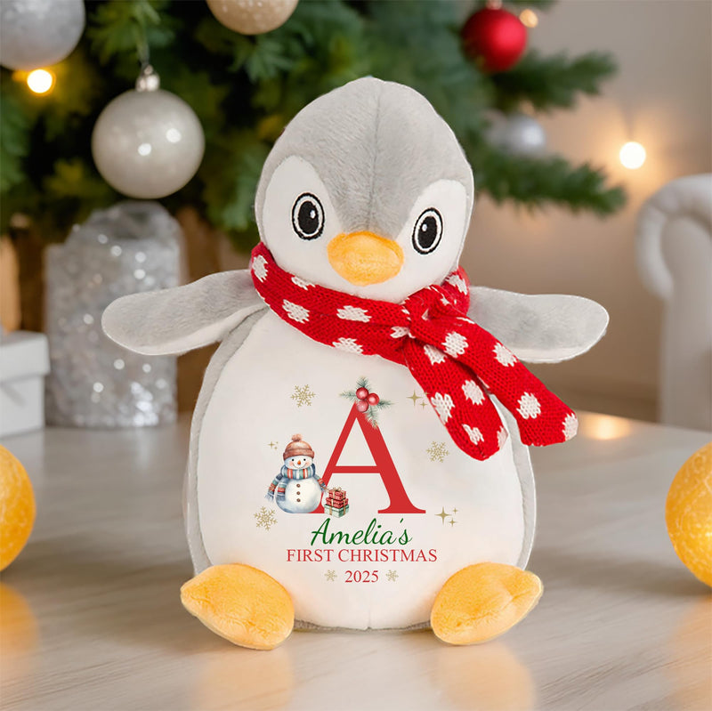 Personalised First Christmas Penguin Snowman with Name, Year and Initial
