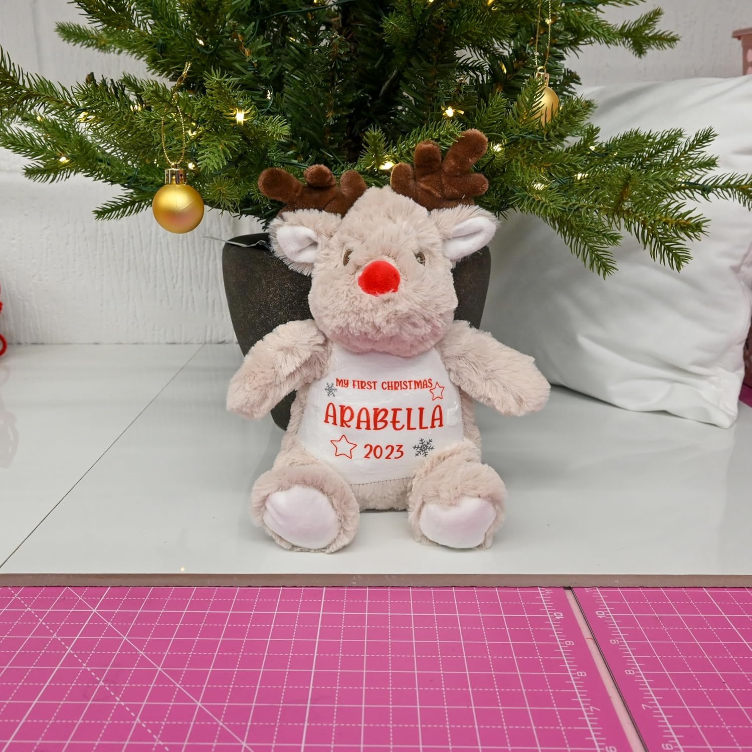 Personalised 1st Christmas Reindeer Soft Toy with Stars