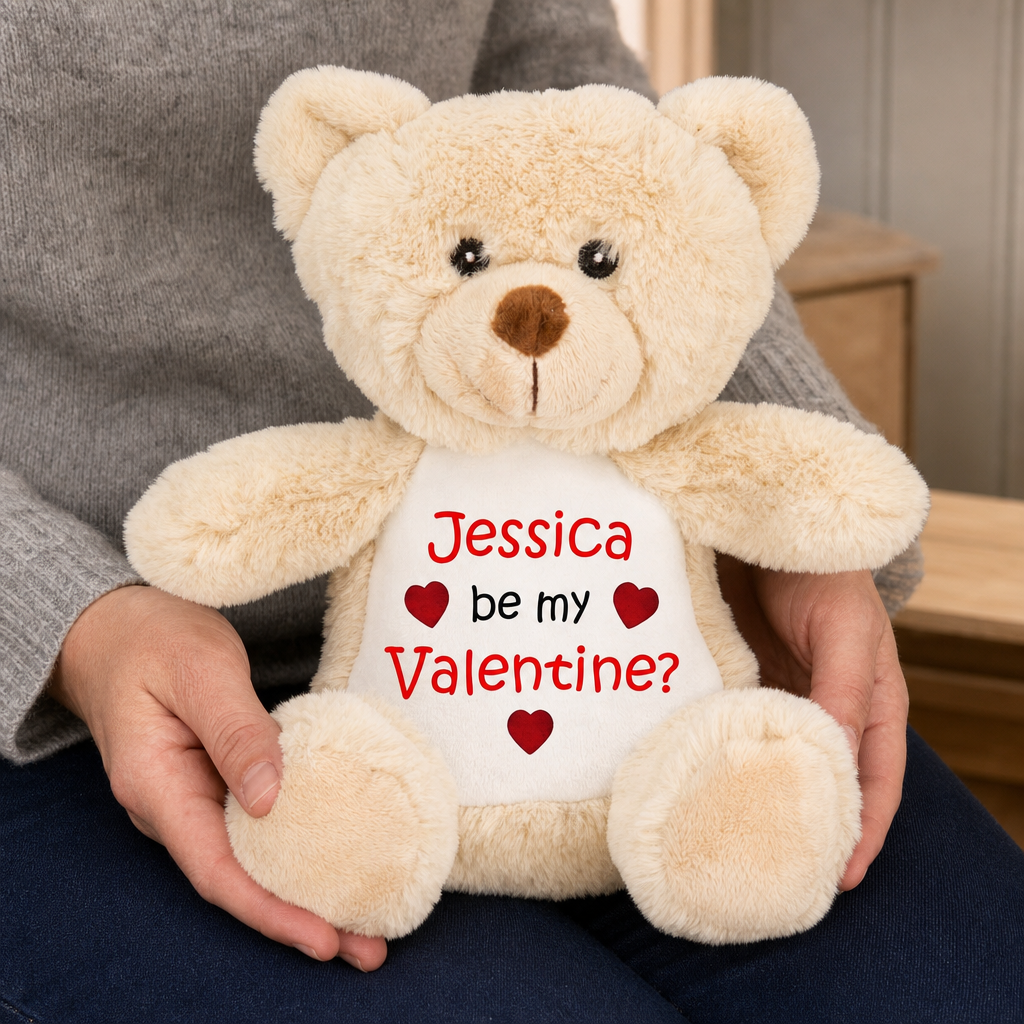 Personalised Teddy Bear Be My Valentine Soft Toy with Name