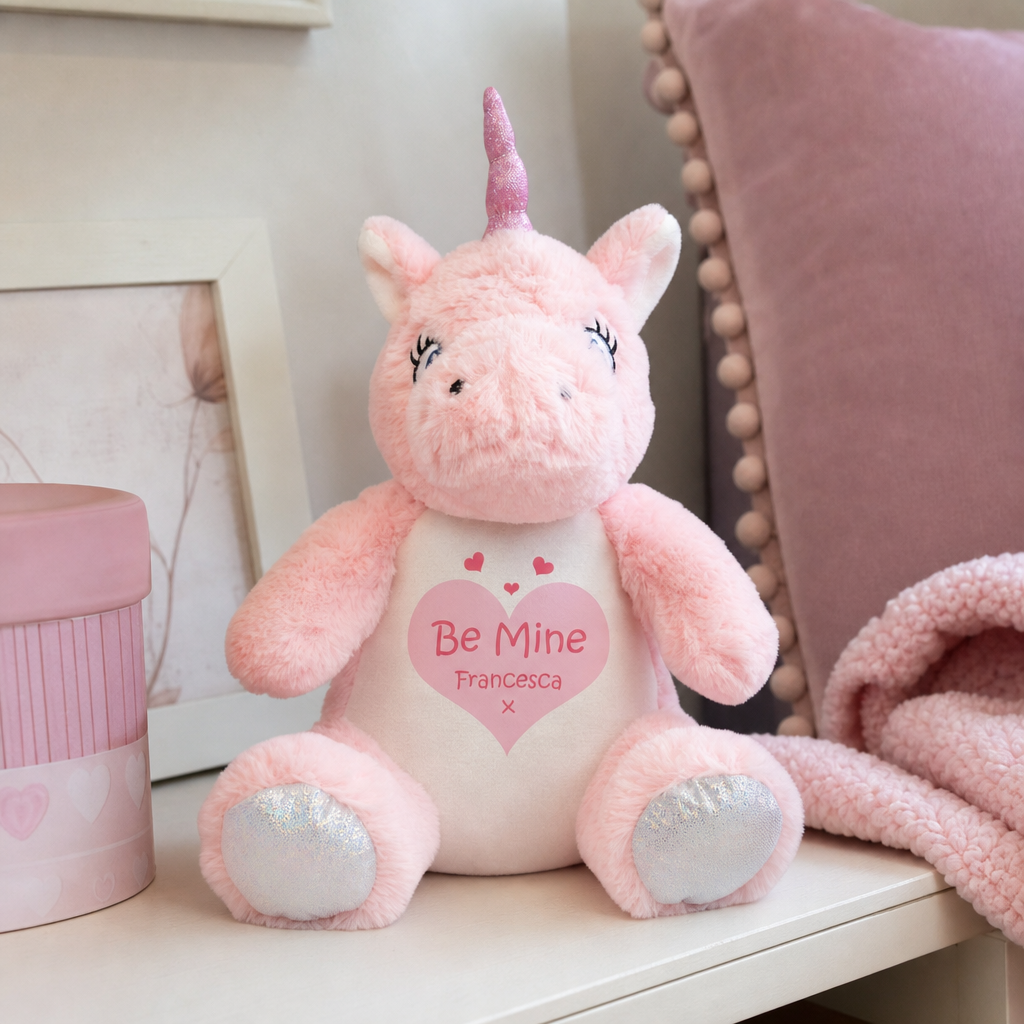 Personalised Unicorn Be Mine Valentine Soft Toy with Name