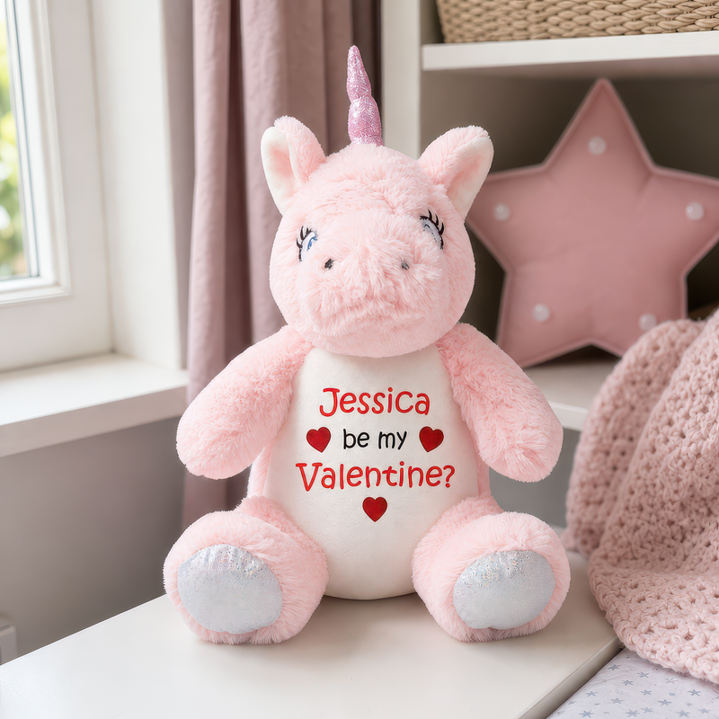 Personalised Unicorn Be My Valentine Soft Toy with Name - alternative view