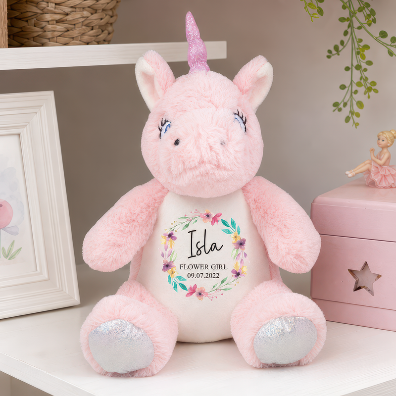 Personalised Unicorn Soft Toy for Flower Girl with Name - alternative view