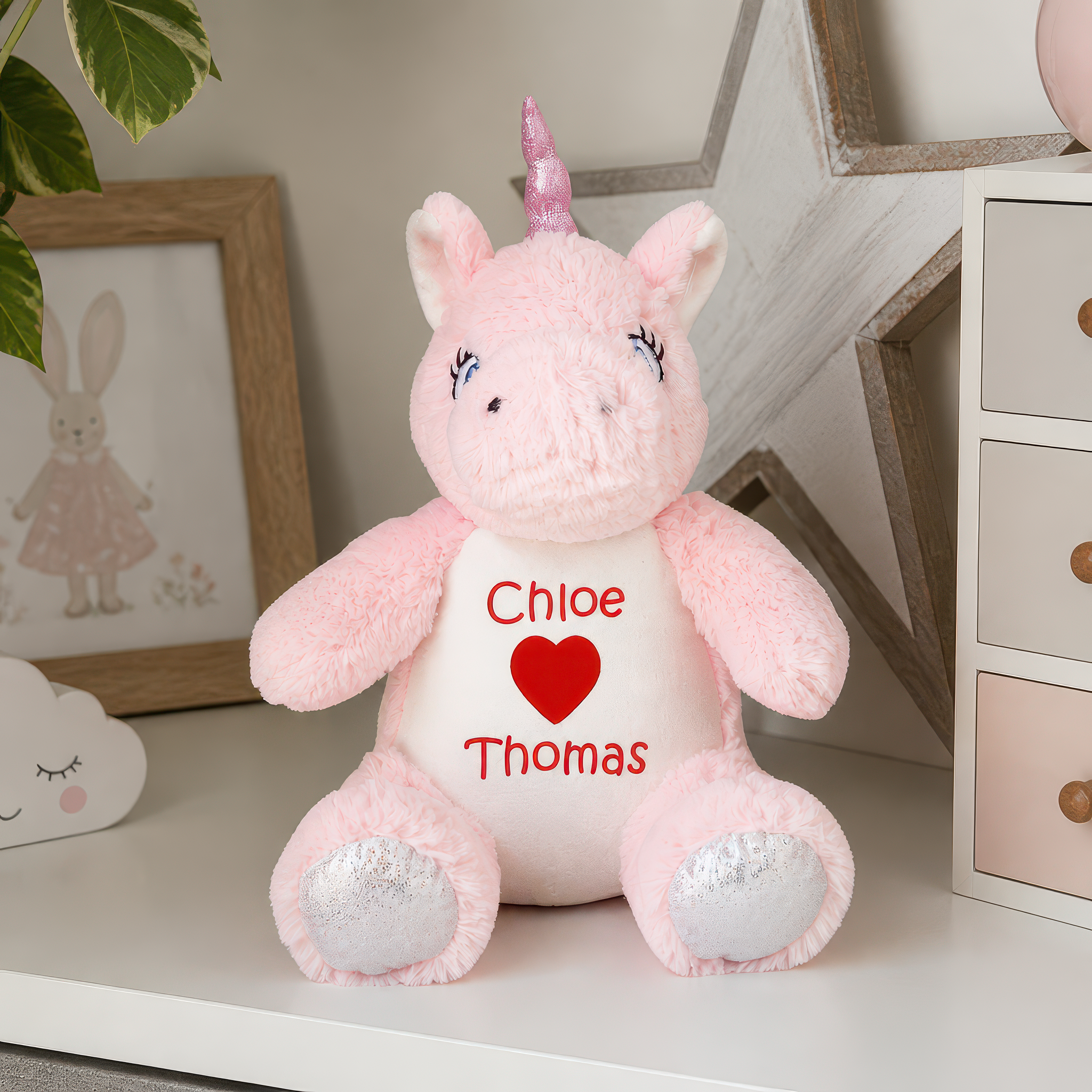 Personalised Unicorn Valentine Soft Toy with Names - alternative view
