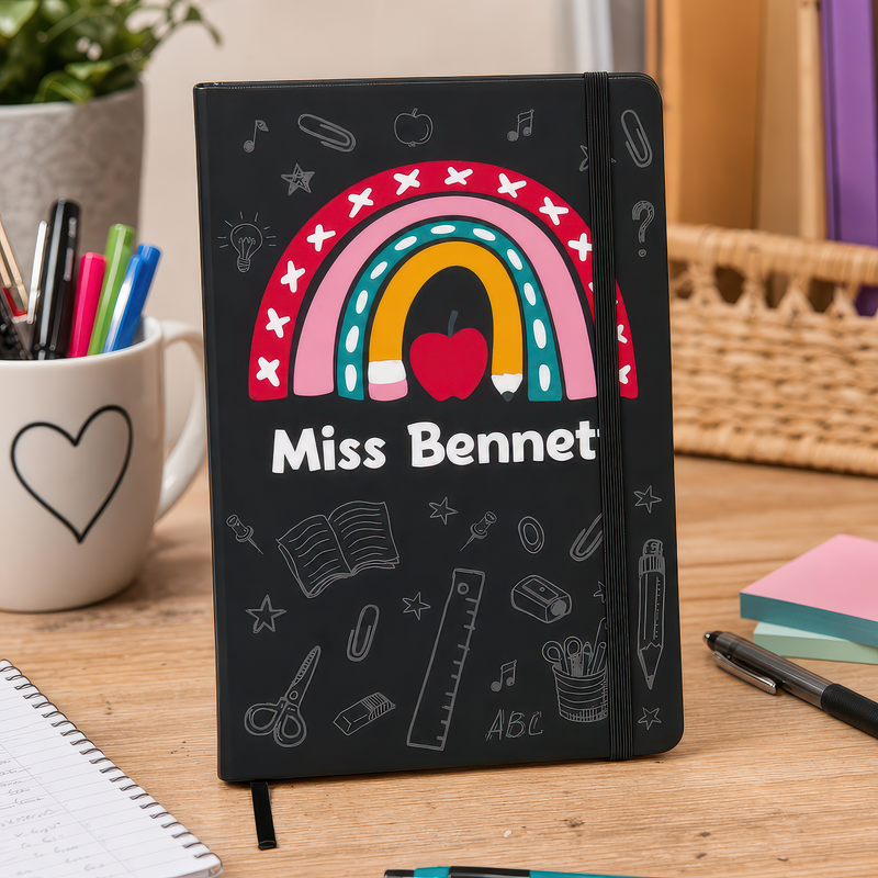 Personalised Teacher Apple Notebook with Name - Black - alternative view