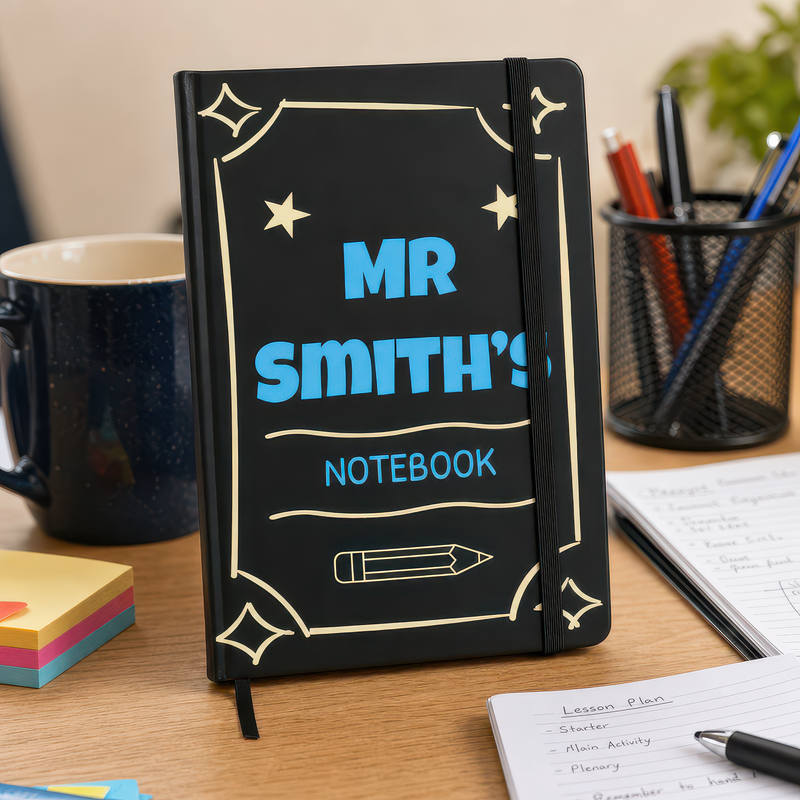 Personalised Teacher Notebook for Men with Pencil Frame - Black - alternative view