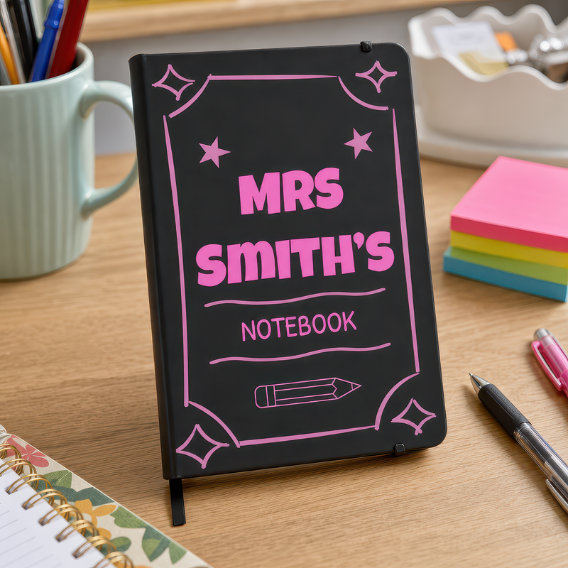 Personalised Pink Frame and Pencil Teacher Notebook with Name - alternative view