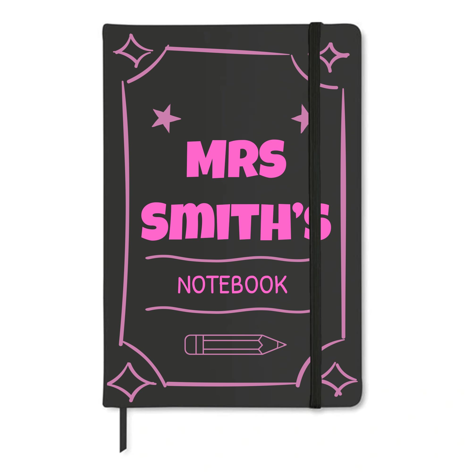 Personalised Pink Frame and Pencil Teacher Notebook with Name