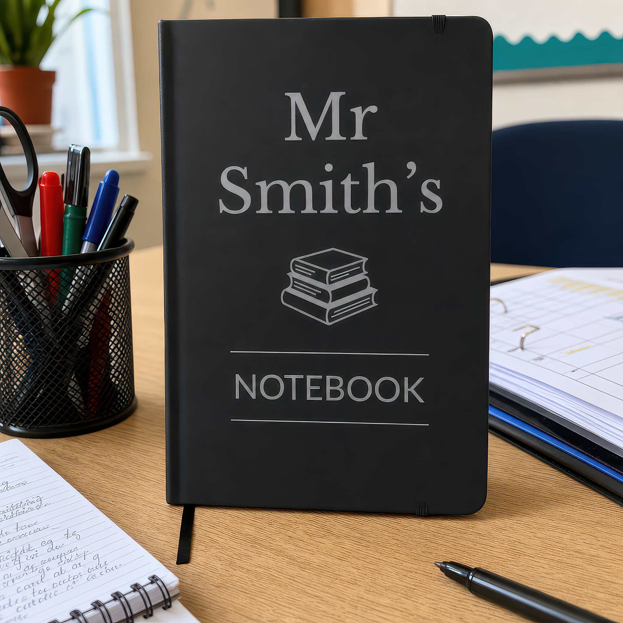 Personalised Book Design Teacher Notebook with Name - Black - alternative view