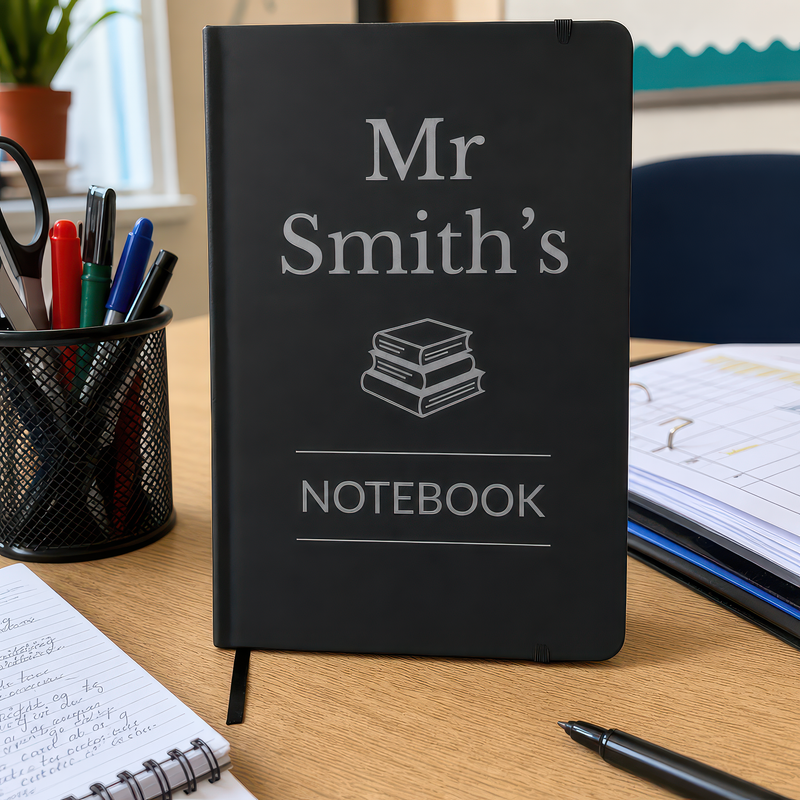 Personalised Book Design Teacher Notebook with Name - Black - alternative view