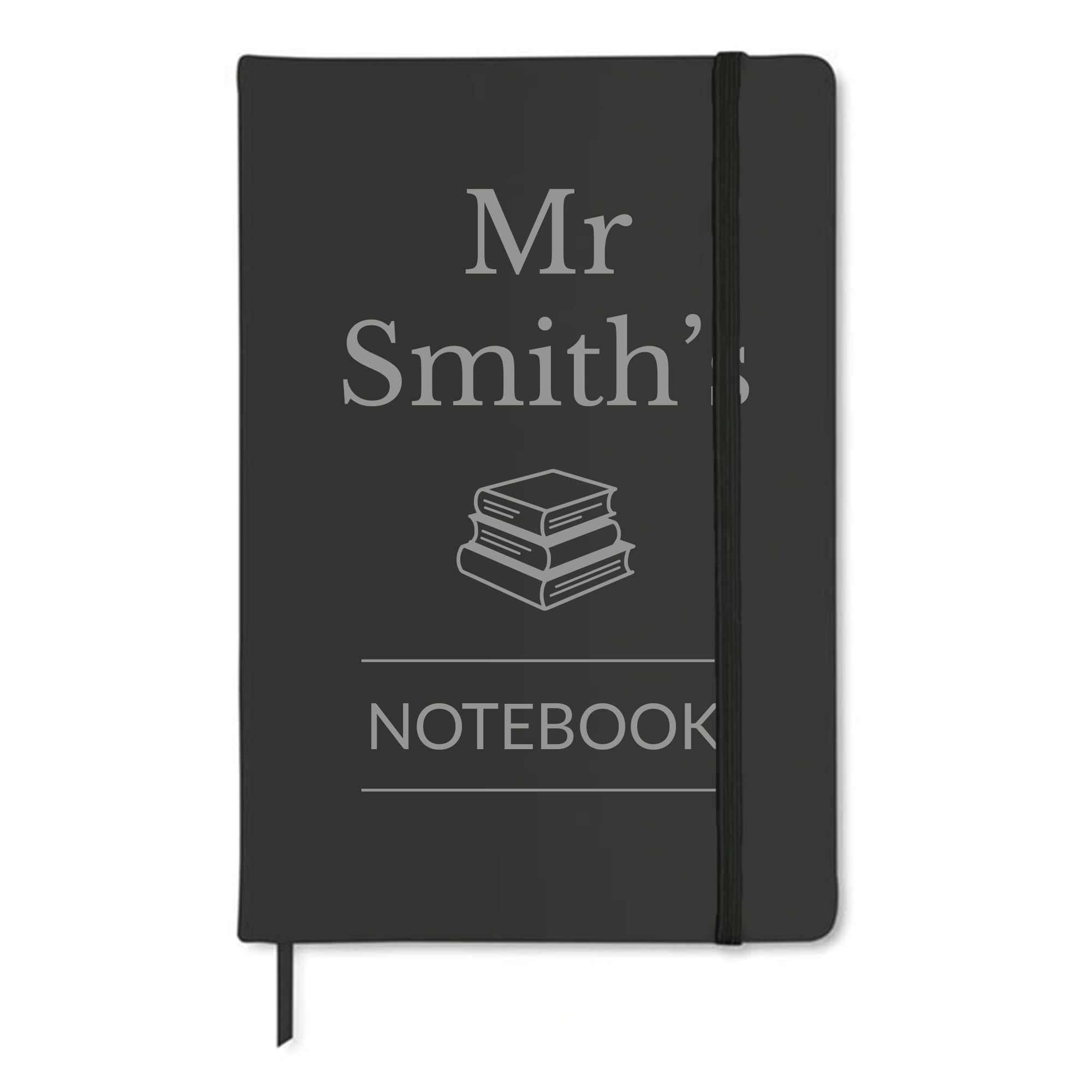 Personalised Book Design Teacher Notebook with Name - Black