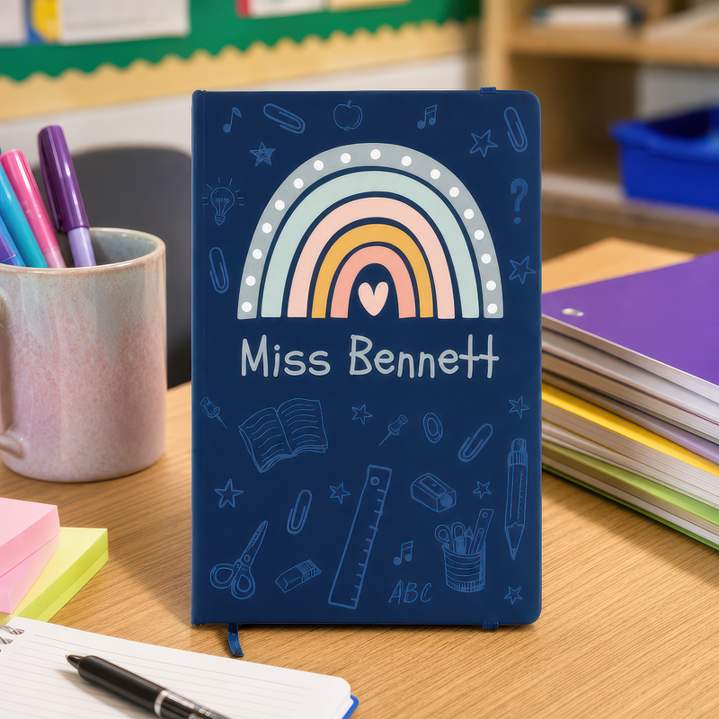 Personalised Rainbow Teacher Notebook with Name - alternative view