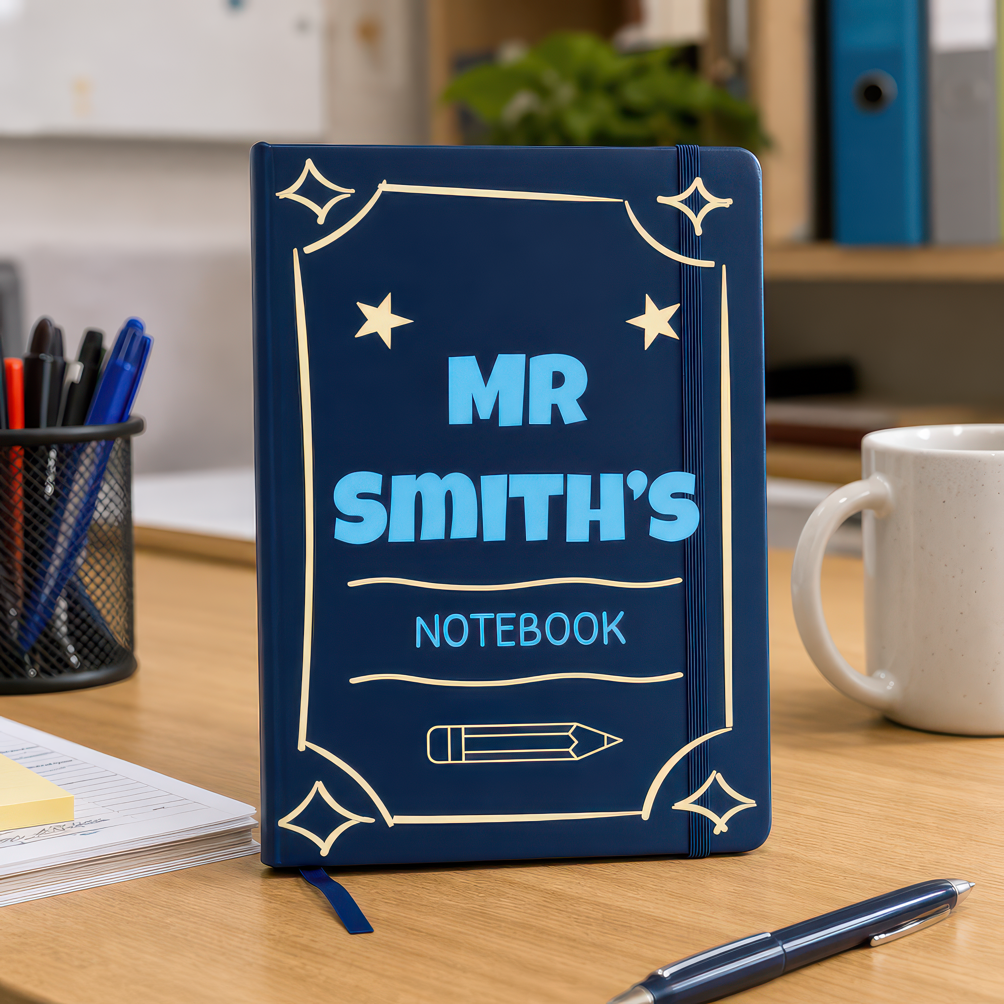 Personalised Pencil Frame Design Teacher Notebook with Name - alternative view