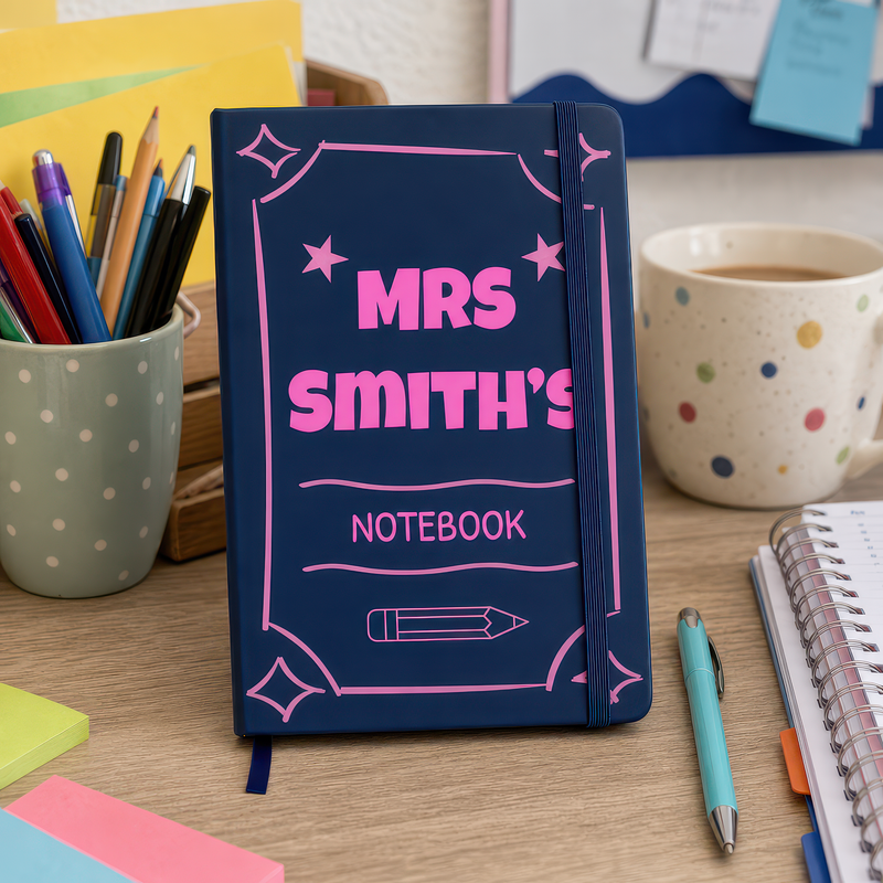 Personalised Pink Frame and Pencil Design Teacher Notebook with Name - alternative view