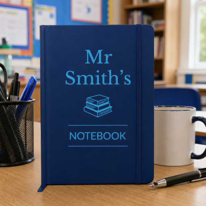 Personalised Book Design Teacher Notebook with Name - Blue - alternative view