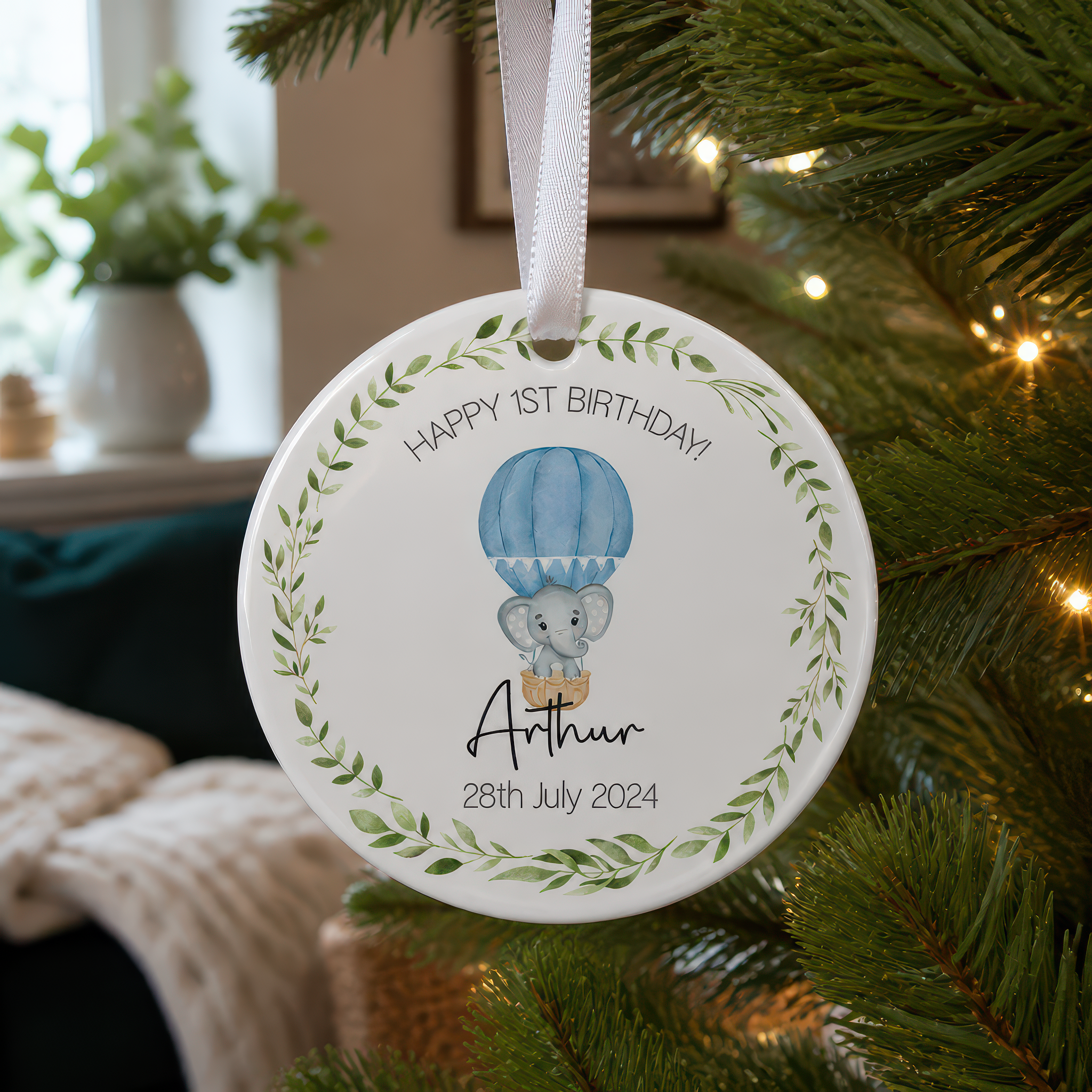 Personalised Blue Elephant Birthday Ornament