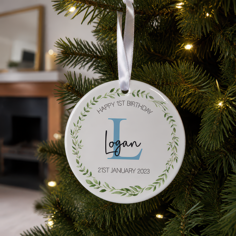 Personalised Blue Initial Birthday Ornament