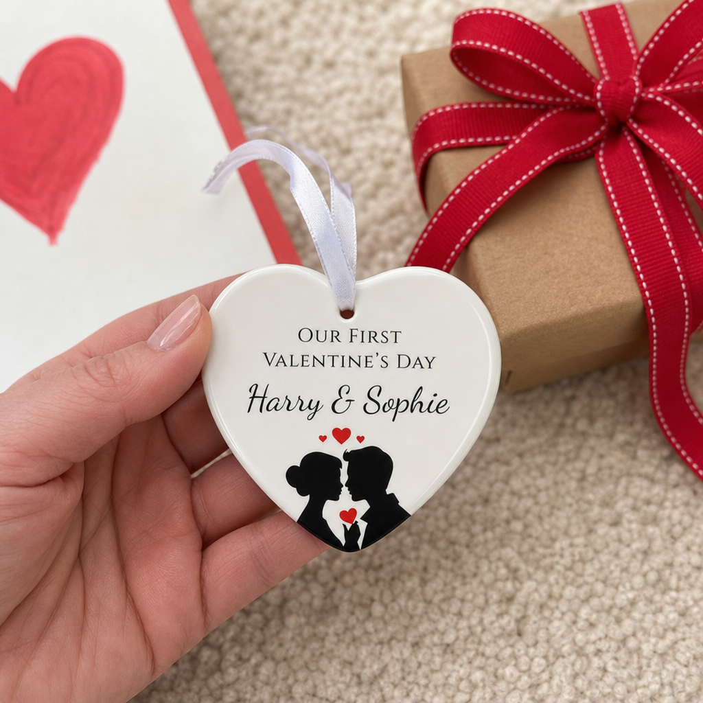 Personalised Our First Valentine's Day Romantic Silhouette Ornament with Names