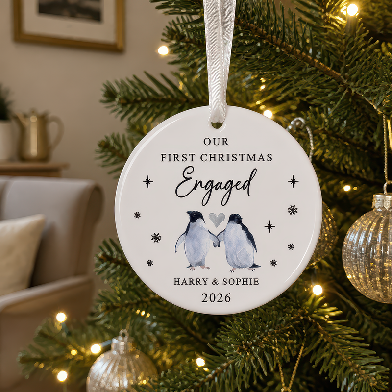 Personalised First Christmas Engaged Penguin Ornament