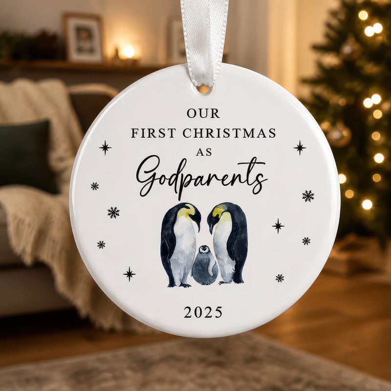 Our First Christmas as Godparents Penguin Ornament