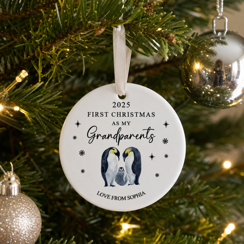 Personalised First Christmas Grandparents Penguin Ornament